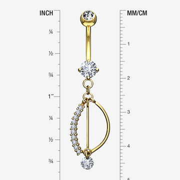 Detail View 1 of 14 Karat Gold Journey Sparkle Curvature Dangle Belly Button Ring-Clear Gem